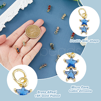 16PCS 8Colors Brass Cubic Zirconia Charms KK-DC0003-77-1