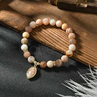 Natural Sunstone Stretch Bracelets BJEW-JB10135-02-1