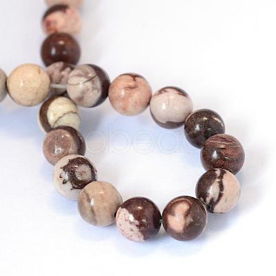 Natural Zebra Jasper Round Bead Strands G-E334-10mm-12-1