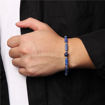 Natural Lapis Lazuli Beads Stretch Bracelets for Men Women ZE2494-8-1