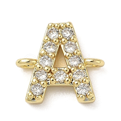Brass Micro Pave Clear Cubic Zirconia Letter Links Connector Charms KK-I382-07G-A-1