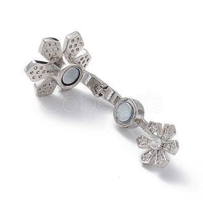 Rack Plating Flower Brass Pave Clear Cubic Zirconia Fold Over Magnetic Clasps KK-C019-21P-1
