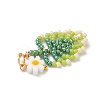 Glass Seed Beaded Leaf Pendants PALLOY-MZ00924-1