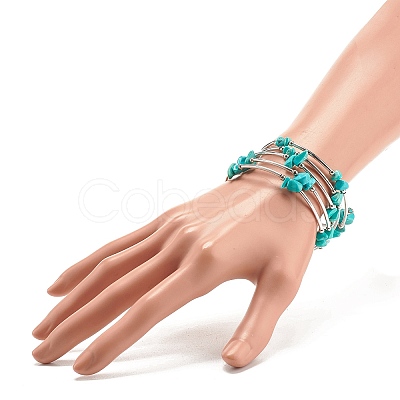 5-Loop Synthetic Turquoise(Dyed) Chip Beaded Wrap Bracelets for Women BJEW-JB01517-09-1