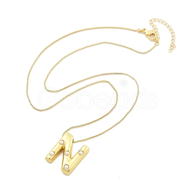Brass & Plastic Pearl Letter Pendant Box Chain Necklaces for Women NJEW-U017-01G-14-1