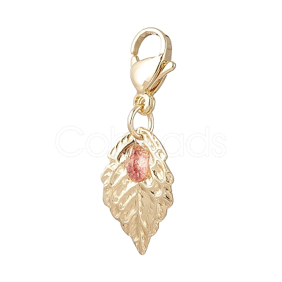 Leaf 304 Stainless Steel & Natural Tourmaline Pendant Decorations HJEW-JM03906-02-1