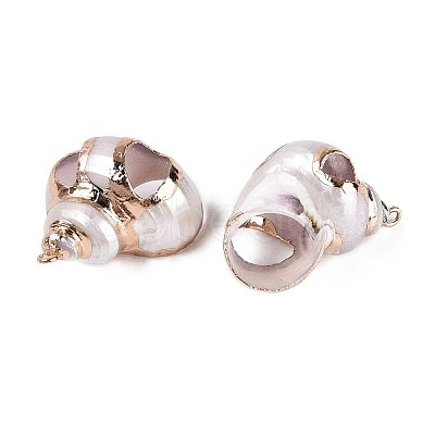 Electroplated Golden Brass Edged Natural Spiral Shell Pendants SSHEL-Q101-04-1