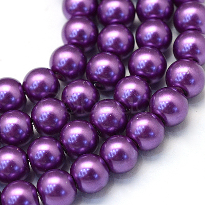 Baking Paint Pearlized Glass Pearl Round Bead Strands HY-Q330-8mm-37-1