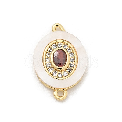 Brass Micro Pave Clear Cubic Zirconia & Shell Connector Charms KK-M303-03G-04-1