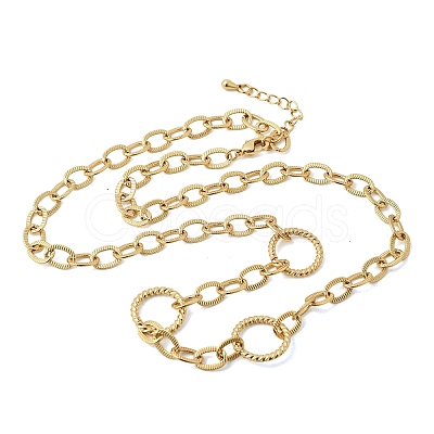 Brass Textured Cable Chain with Rind Link Necklaces NJEW-L013-07G-1