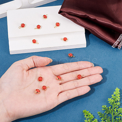 12Pcs Brass & Glass Imitation Cat Eye Round Charms PALLOY-TAC0237-05-1