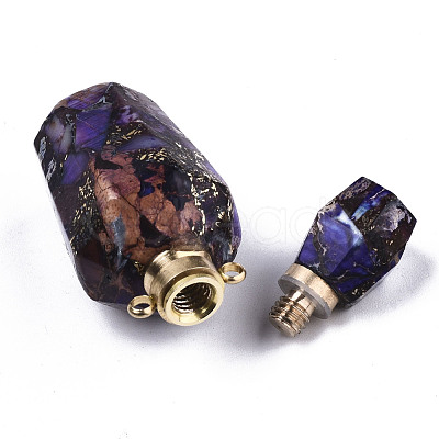 Assembled Synthetic Pyrite and Imperial Jasper Openable Perfume Bottle Pendants G-R481-15D-1