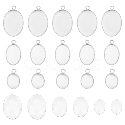 30Pcs 3 Sizes 304 Stainless Steel Pendant Cabochon Settings STAS-UN0042-66-1
