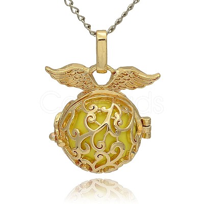 Golden Tone Brass Hollow Round Cage Pendants KK-J230-04G-1