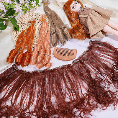 4Pcs 4 Colors High Temperature Fiber Long Flat Curly Hairstyle Doll Wig Hair DOLL-GL0001-04B-1
