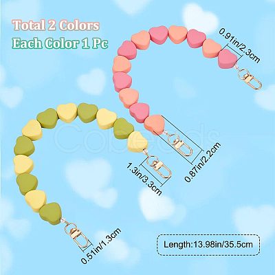 Gorgecraft 2Pcs 2 Colors Heart Acrylic Bead Bag Straps DIY-GF0006-68-1