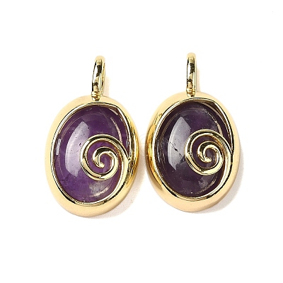 Natural Amethyst Oval Pendants G-K371-01G-07-1