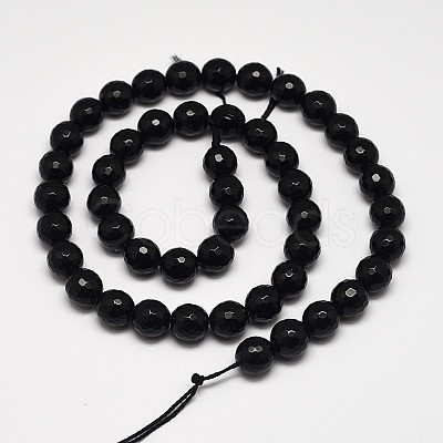 Faceted Round Grade A Black Stone Beads Strands G-N0137-04-12mm-1