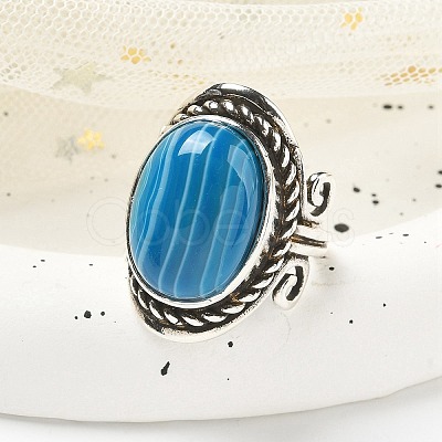 Natural Banded Agate Adjustable Rings RJEW-I108-01AS-06-1