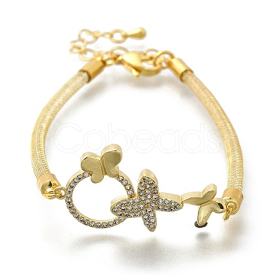 Brass Micro Pave Clear Cubic Zirconia Link Bracelets for Women BJEW-A029-01B-G-1
