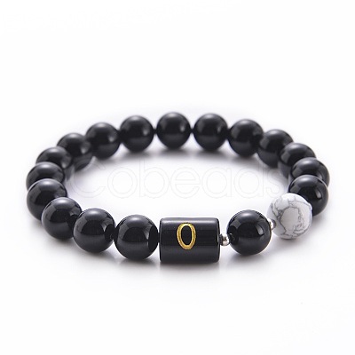 10MM Natural Black Onyx(Dyed & Heated) and Howlite Beaded Stretch Bracelets RH2290-15-1