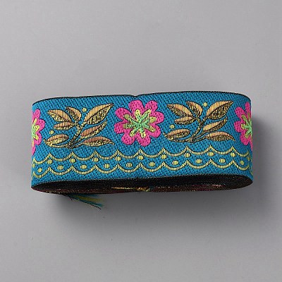 Ethnic Style Polyester Embroidery Flower Ribbon OCOR-WH0093-37B-1