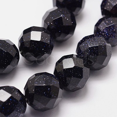 Synthetic Blue Goldstone Beads Strands G-N0178-05-16mm-1