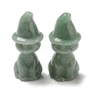 Natural Green Aventurine Carved Healing Cat with Witch Hat Figurines DJEW-D012-07F-1