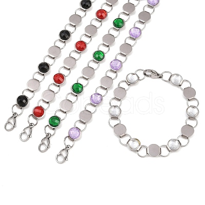 304 Stainless Steel and Glass Link Chain Bracelets for Women GL-T001-03A-1