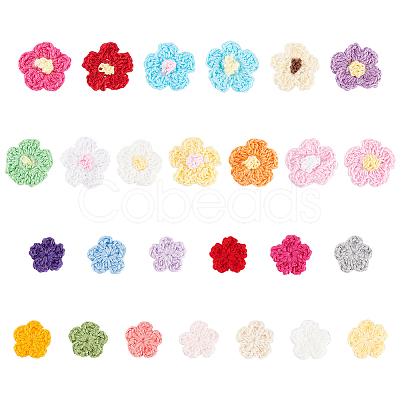 104Pcs 26 Style Peach Blossom & Two Tone Plum Blossom Handmade Crochet Cotton Appliques AJEW-FG0002-46-1