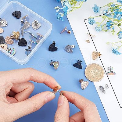 30Pcs 5 Colors Heart Shape with Textured PVD Vacuum Plating 304 Stainless Steel Stud Earring Findings EJEW-UN0001-62-1