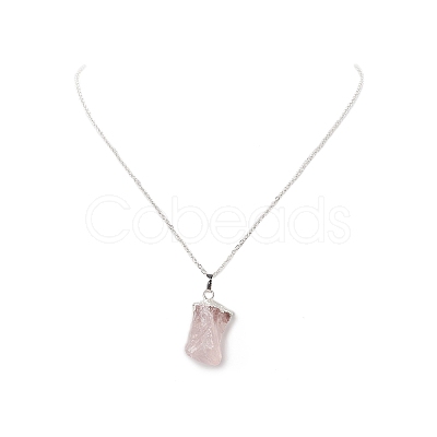 Natural Rose Quartz Geometric Pendant Necklace NJEW-JN04239-04-1