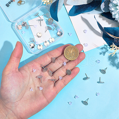 32Pcs Hammered Brass Stud Earring Findings KK-BBC0023-13-1