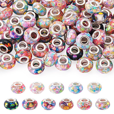66Pcs 11 Colors Transparent Resin Rondelle European Beads RESI-TA0004-86-1
