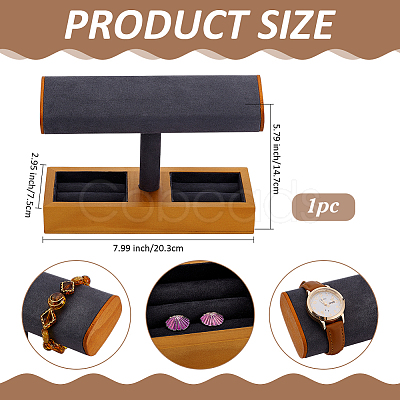 T-Shaped Bar Wood with Velvet Watch Organizer Display Stands with Rectangle Trays for Rings ODIS-PH0009-16A-1