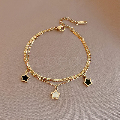 Star Stainless Steel with Natural Shell Double Layer Pendant Necklaces & Charm Bracelets Sets WGBAFA5-03-1