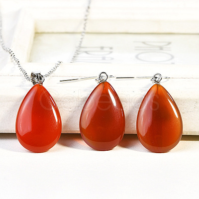 Teardrop Natural Carnelian Pendant Necklaces & Dangle Earrings Sets FS-WGAC060-05-1