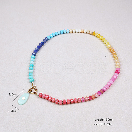 Glass & Synthetic Turquoise Rondelle Beaded Teardrop Pendant Necklaces FS-WG8016E-03-1