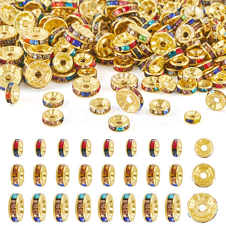 300Pcs 3 Styles Rondelle Brass Rhinestone Spacer Beads RB-TA0001-33G-1