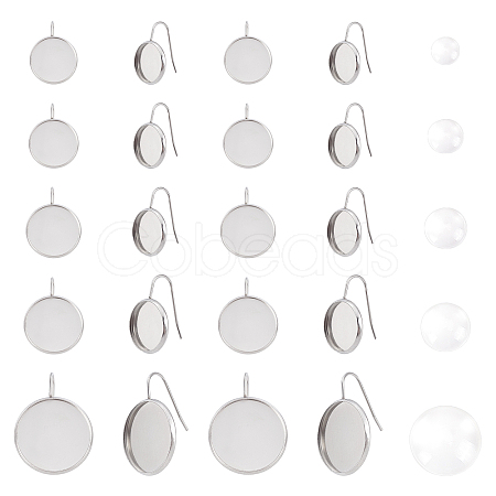 40Pcs 5 Styles Flat Round 304 Stainless Steel Earring Hooks Settings STAS-UN0026-16-1