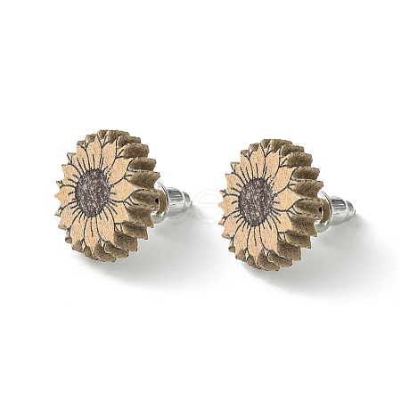 Poplar Wood Stud Earrings EJEW-G376-01D-1