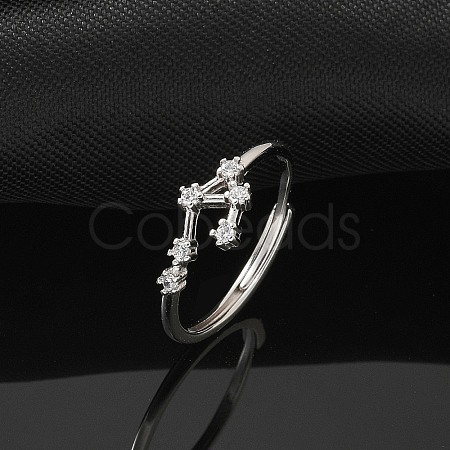 Constellations Rhodium Plated 925 Sterling Silver Micro Pave Clear Cubic Zirconia Adjustable Rings for Women RJEW-P130-01P-J-1