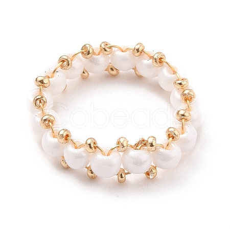 Round Glass Seed Beaded Finger Rings RJEW-JR00307-02-1