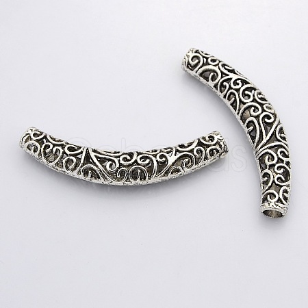 Tibetan Style Alloy Hollow Curved Tube Beads X-TIBEB-S002-AS-NR-1