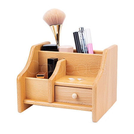 Beech Wood Cosmetic Drawer Storage Organizer Box OBOX-WH0004-13-1