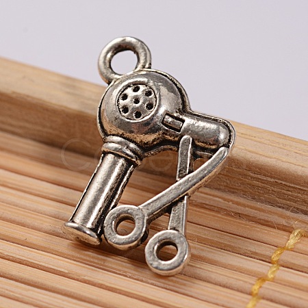 Tibetan Style Alloy Hairdrier & Scissor Charms PALLOY-ZN49072-AS-RS-1