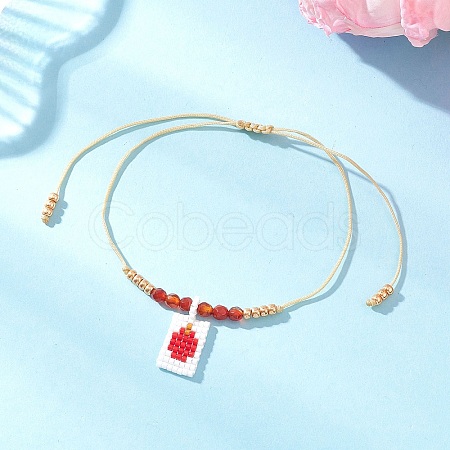 Adjustable Handmade MIYUKI Glass Seed Beads & Natural Agate Charm Bracelets BJEW-MZ00248-01-1