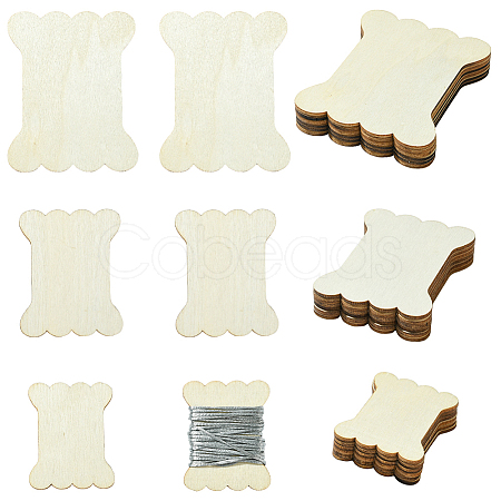 60Pcs 3 Styles Unfinished Wood Cutouts for Craft Supplies DIY-SC0031-11B-1