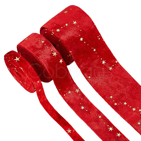 6M 3 Styles Double Sided Star Gold Stamping Flannelette Ribbons for Sewing Craft OCOR-GO0001-13A-1