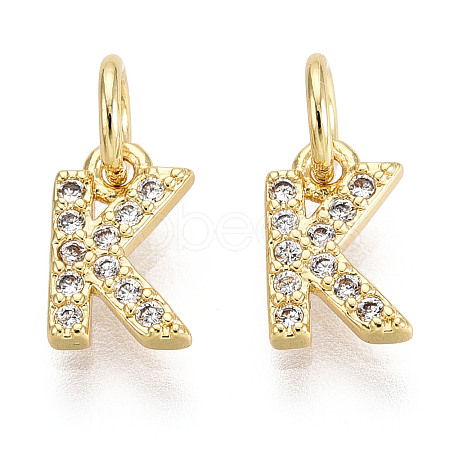 Letter Brass Micro Pave Clear Cubic Zirconia Pendants KK-K354-06G-K-1